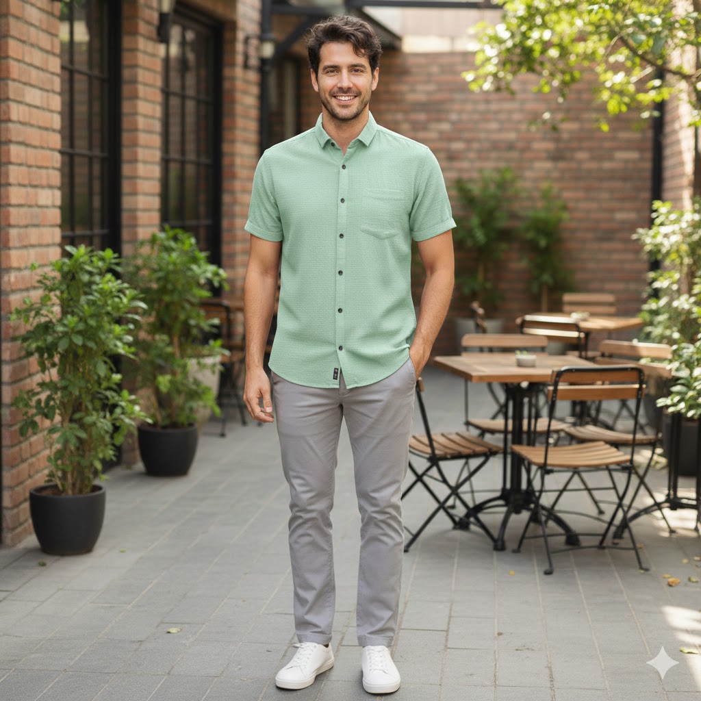 Light Green Important Fabric Solid Men's Shirt