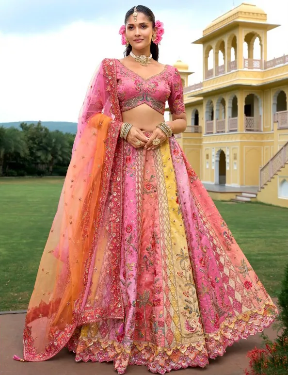 Multicolor Fancy Silk Sequins Designer Work Lehenga
