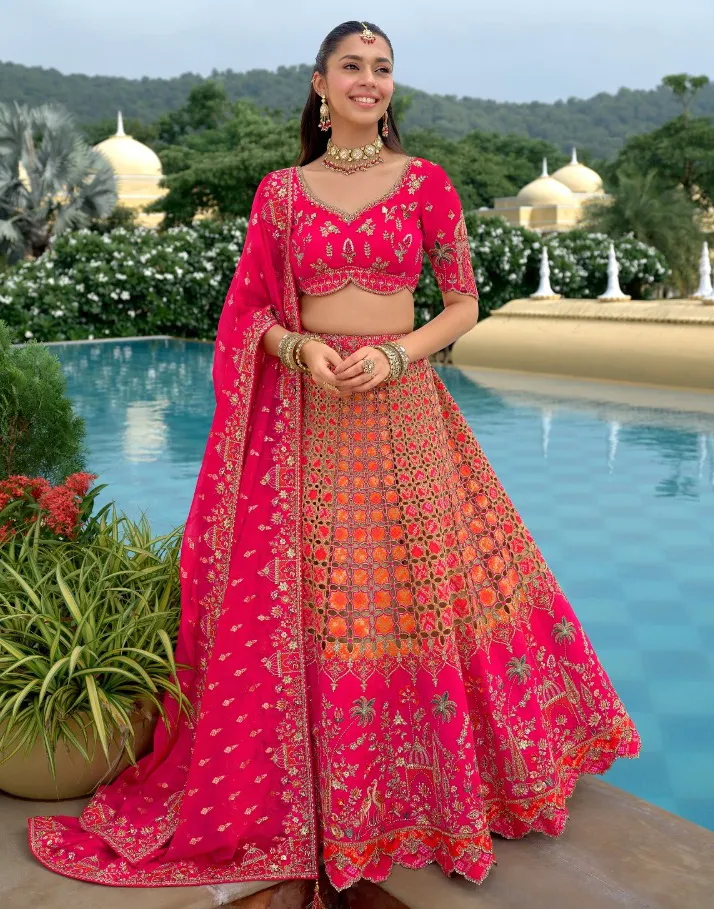 Magenta Fancy Silk Sequins Designer Work Lehenga