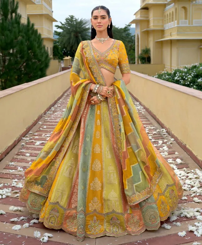 Mint Green Fancy Silk Sequins Designer Work Lehenga
