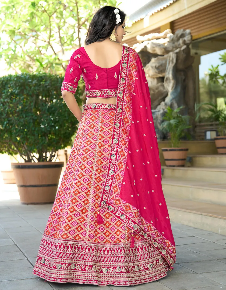 Pink Pure Viscose Jacquard Work Lehenga - Image 2