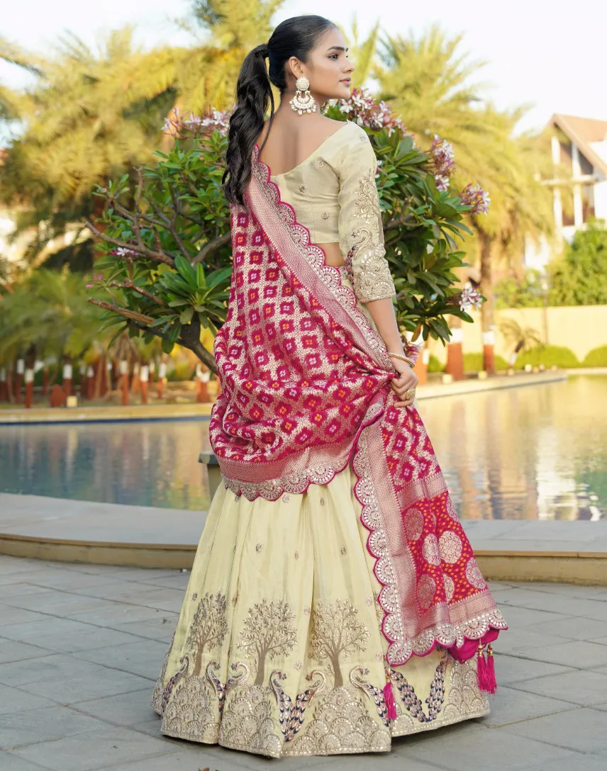 Cream Pure Cosmos Viscose Embroidered Lehenga - Image 2