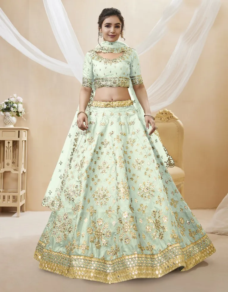 Mint Green Art Silk Embroidered Bridesmaids Lehenga