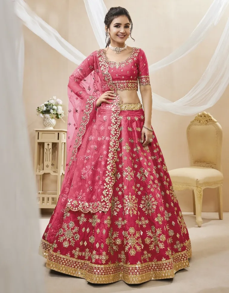 Pink Art Silk Embroidered Bridesmaids Lehenga
