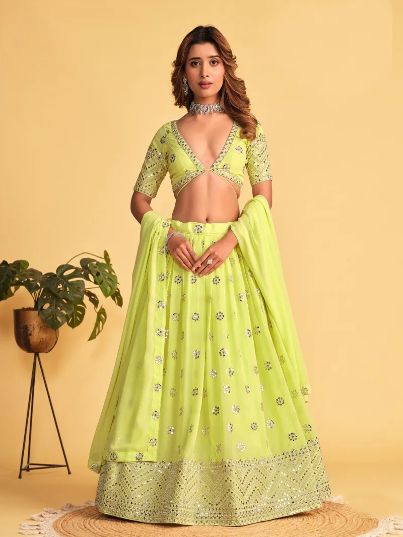 Mint Green Georgette Embroidered Party Wear Lehenga - Image 2