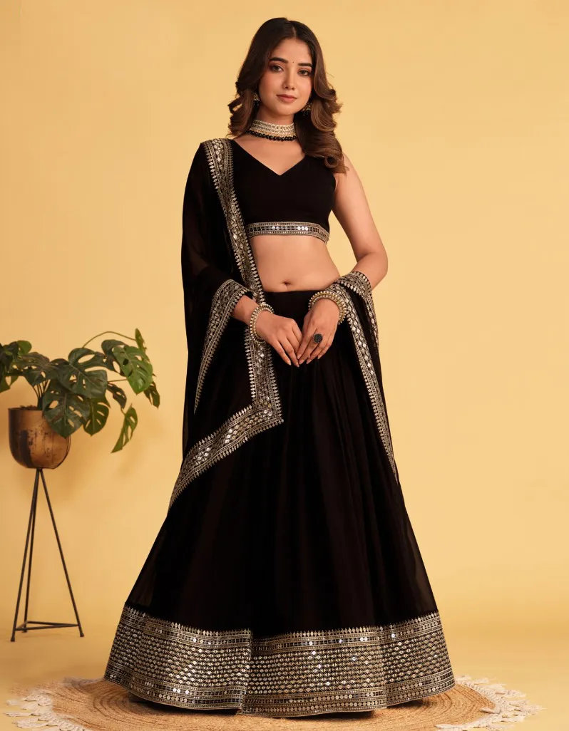 Black Georgette Embroidered Party Wear Lehenga