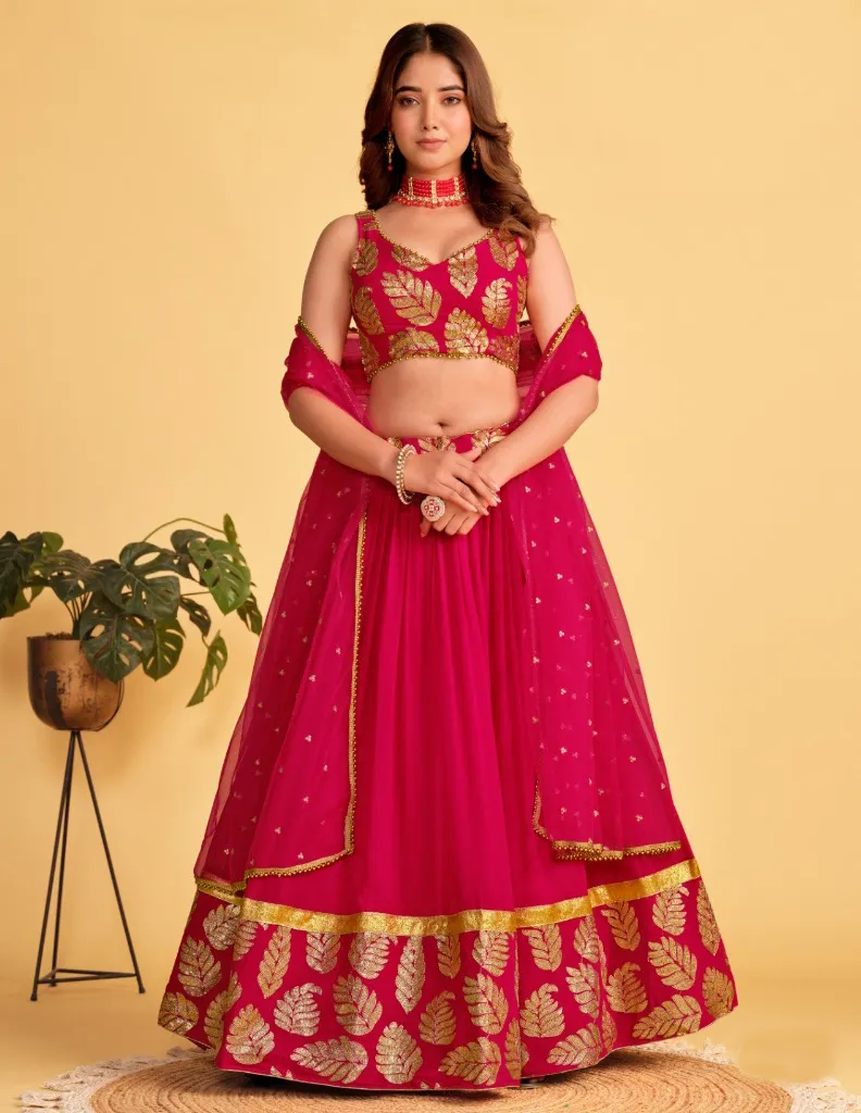 Magenta Georgette Embroidered Party Wear Lehenga