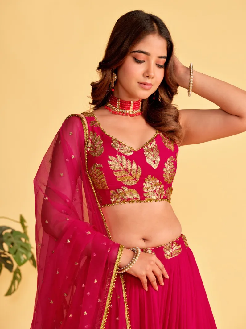 Magenta Georgette Embroidered Party Wear Lehenga - Image 2