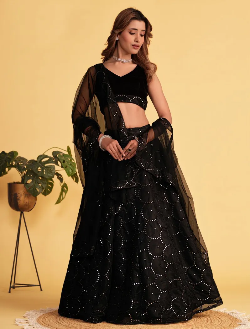 Black Georgette Embroidered Party Wear Lehenga