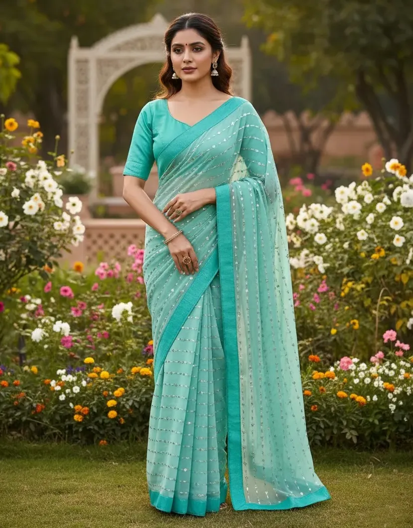 Light Green Georgette Sequence Work Saree
