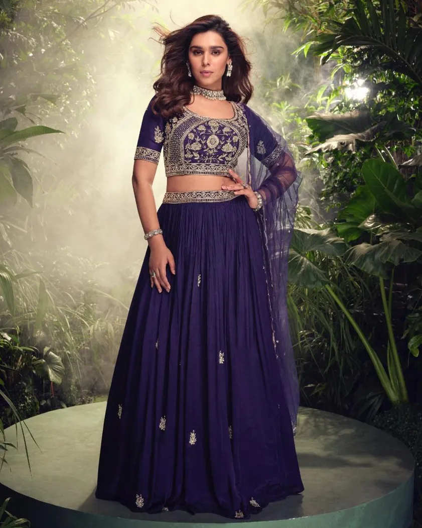 Violet Premium Real Chinon Silk Party Wear Lehenga