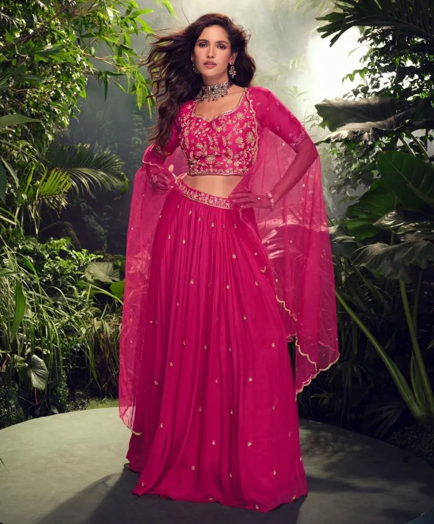 Magenta Premium Real Chinon Silk Party Wear Lehenga