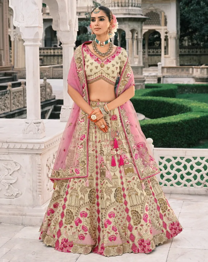 Off White Fancy Silk Embroidered Designer Lehenga