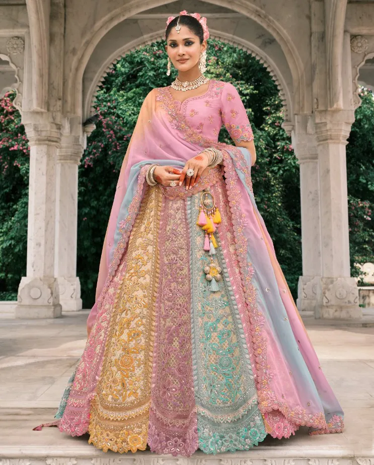 Multicolor Fancy Silk Embroidered Designer Lehenga