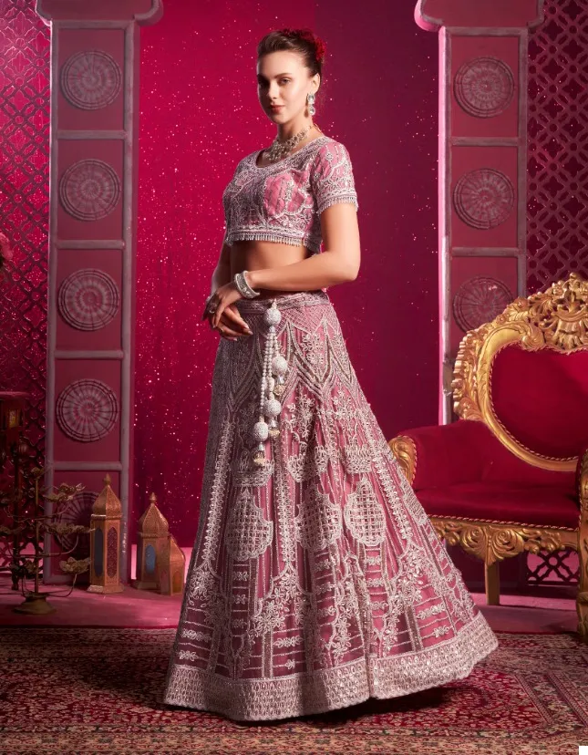 Pink Premium Net Codding Sequins Kali Lehenga - Image 2