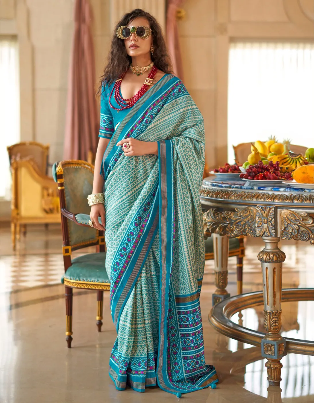 Light Blue P.V Silk Signature Print Saree