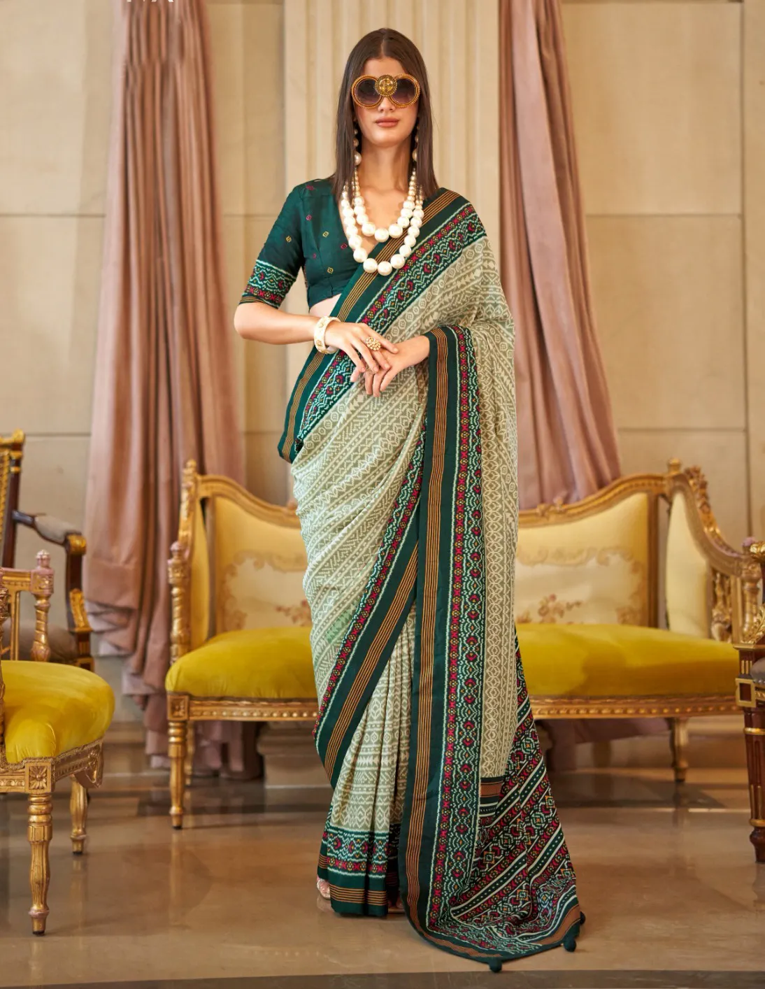 Light Green P.V Silk Signature Print Saree