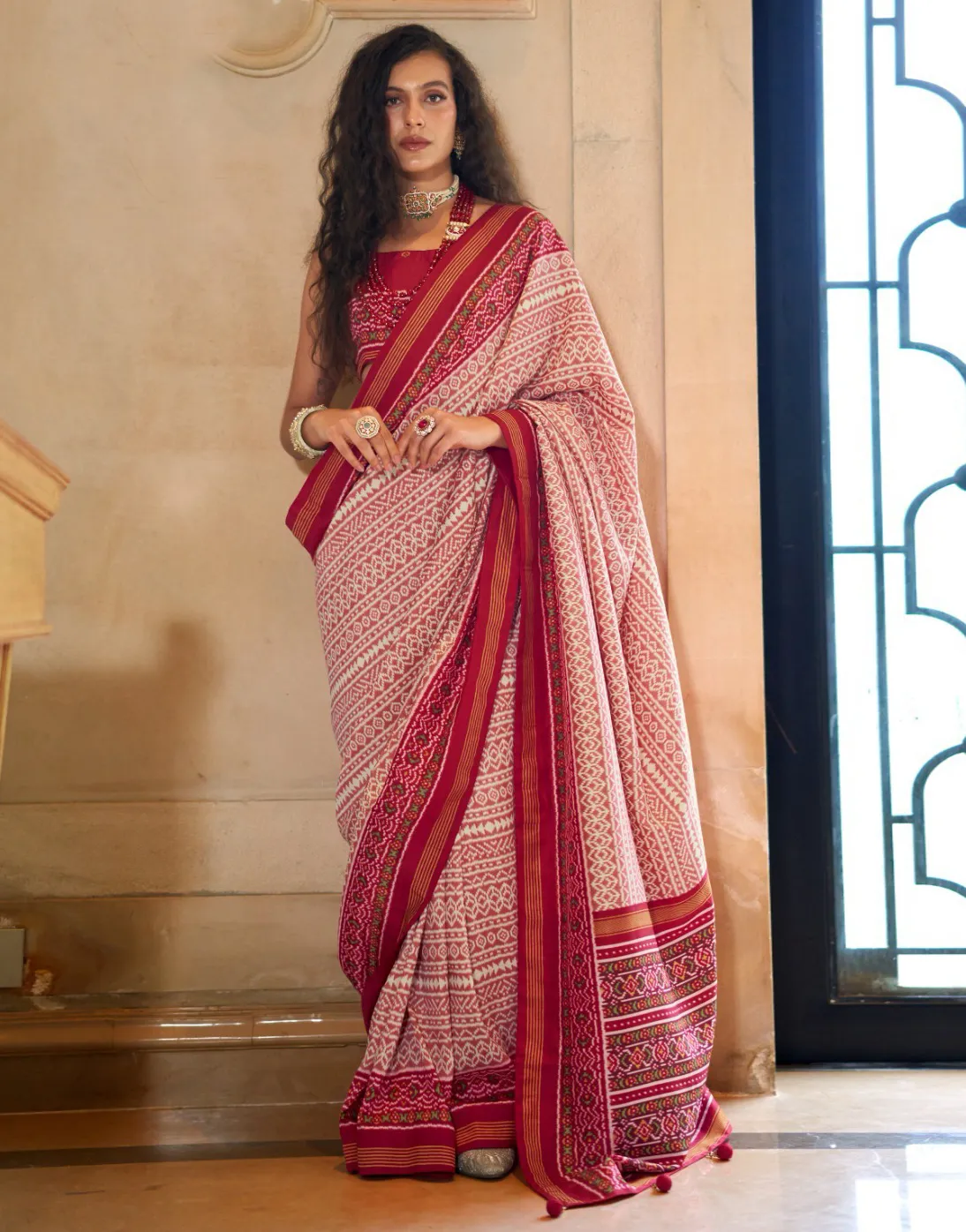 Red P.V Silk Signature Print Saree