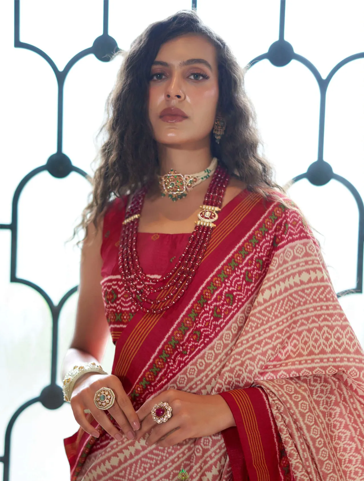 Red P.V Silk Signature Print Saree - Image 2