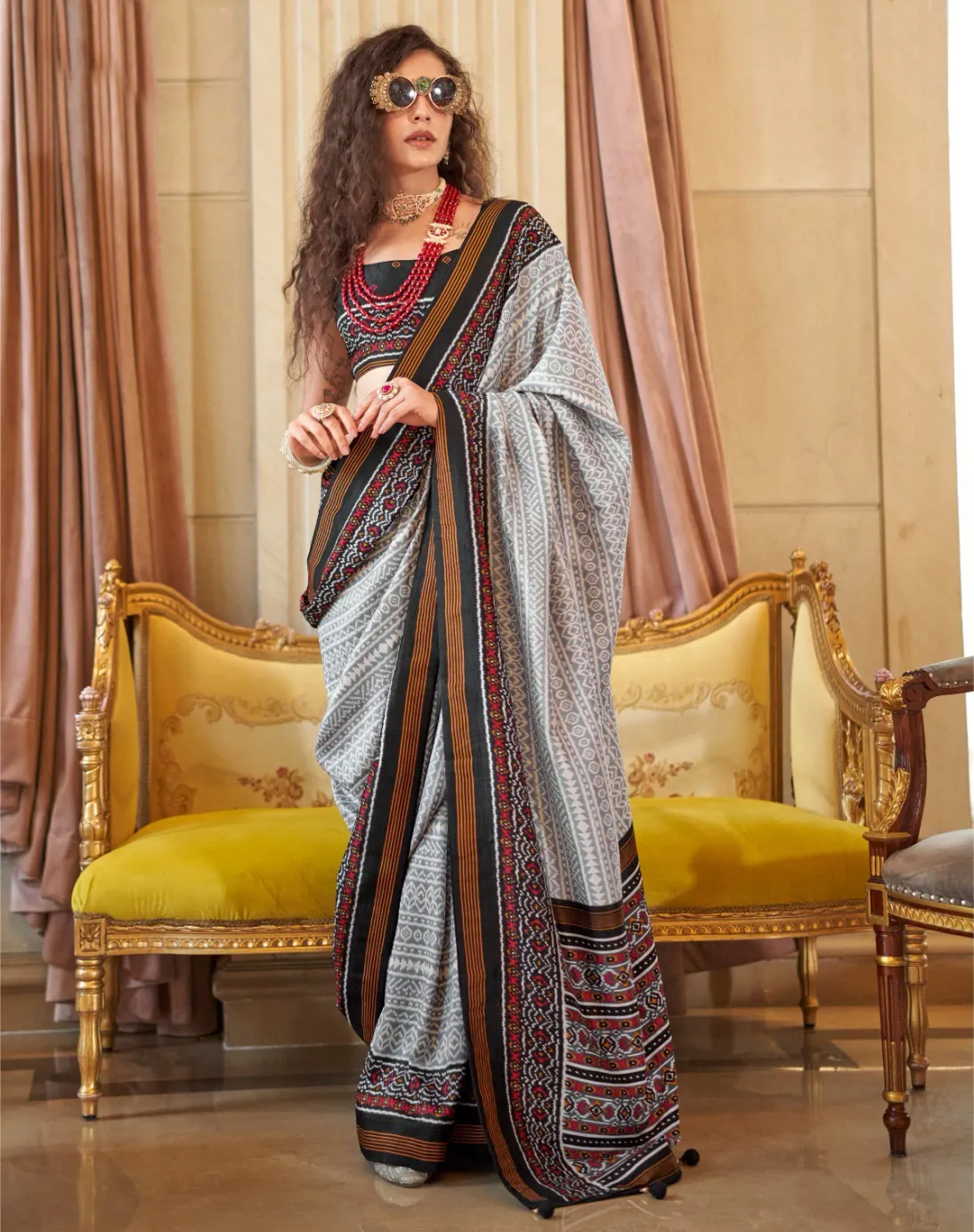 Grey P.V Silk Signature Print Saree