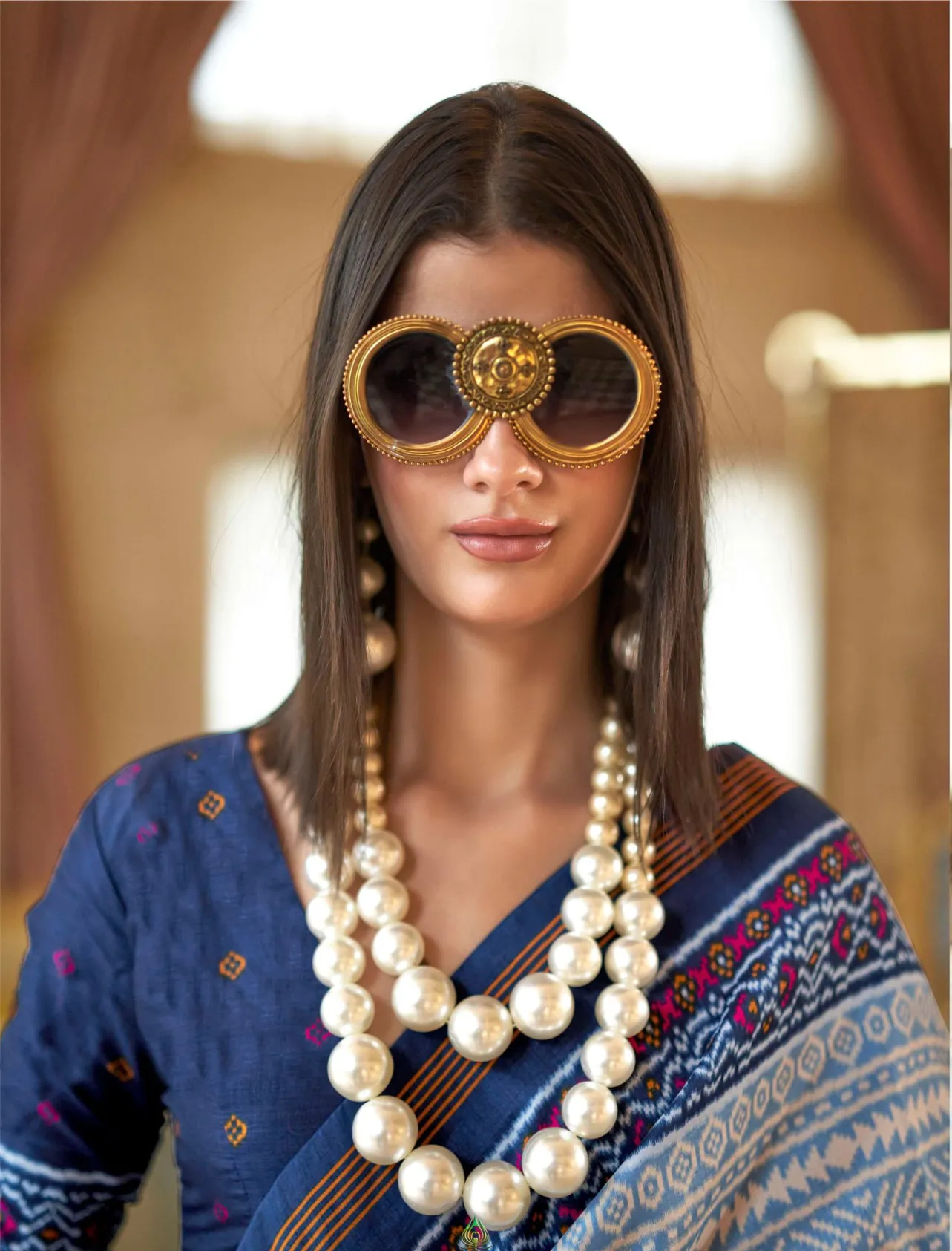 Blue P.V Silk Signature Print Saree - Image 2