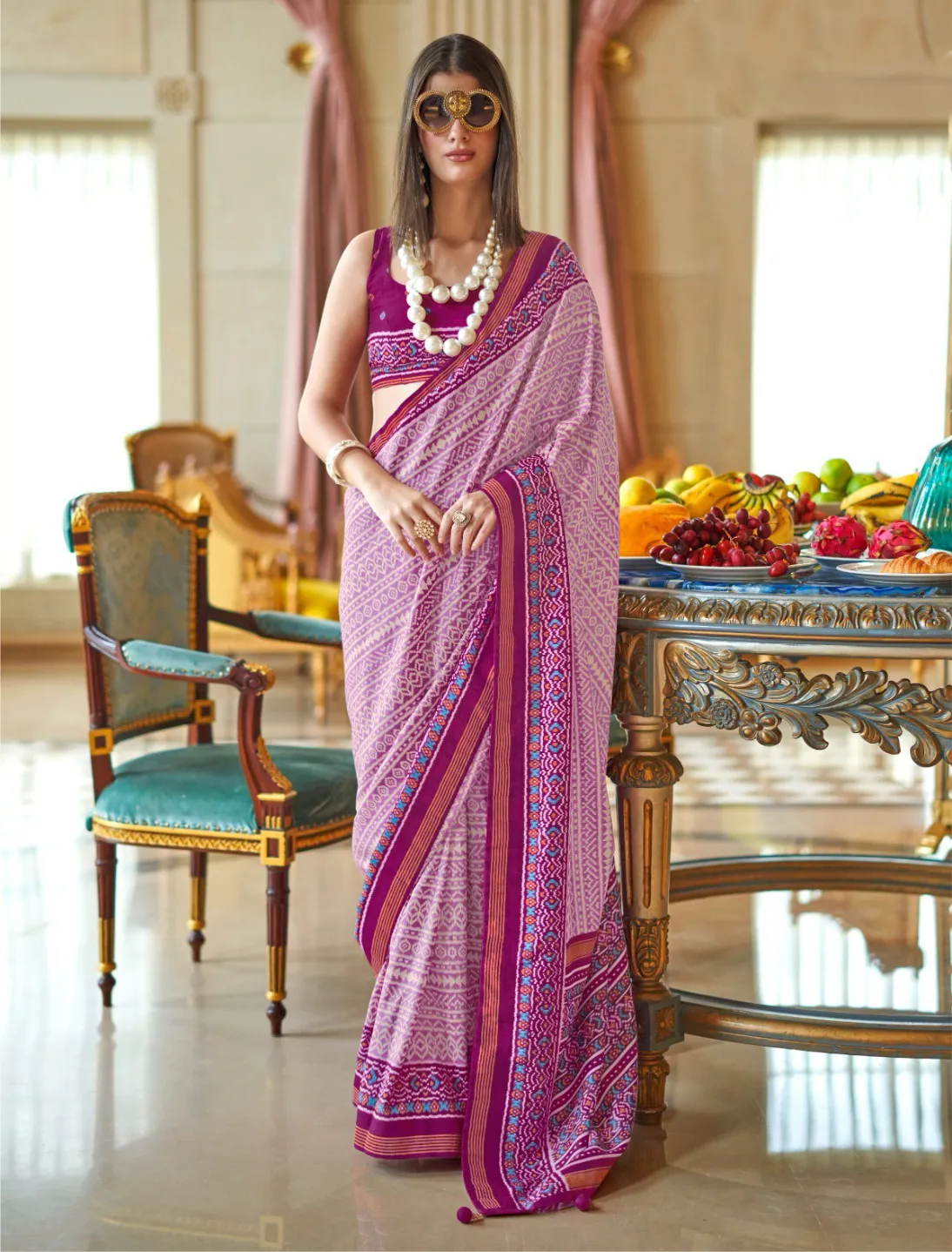 Pink P.V Silk Signature Print Saree