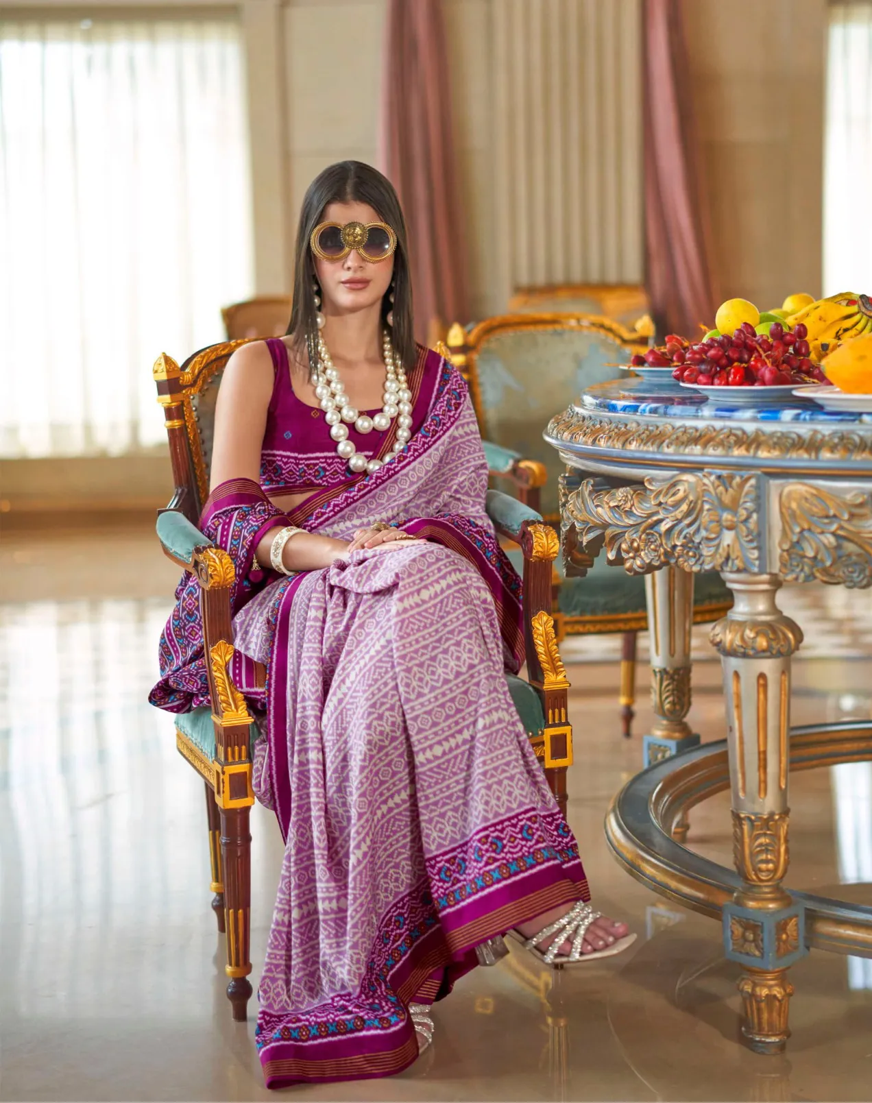 Pink P.V Silk Signature Print Saree - Image 2