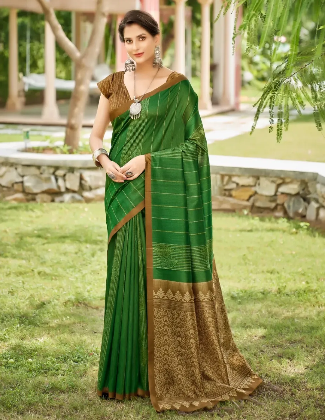 Green Tussar Handloom Silk Saree with Blouse Piece