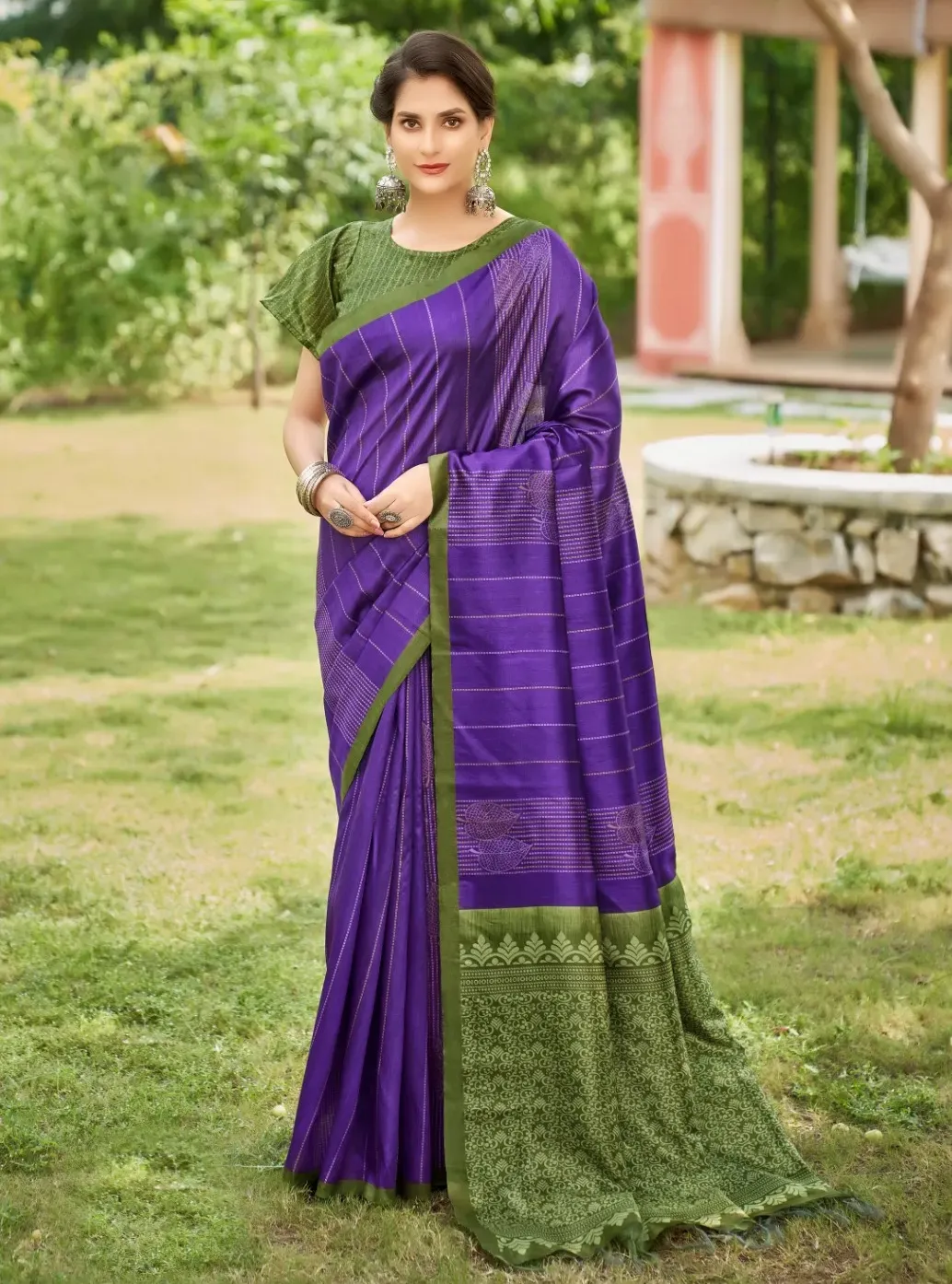 Purple Tussar Handloom Silk Saree with Blouse Piece
