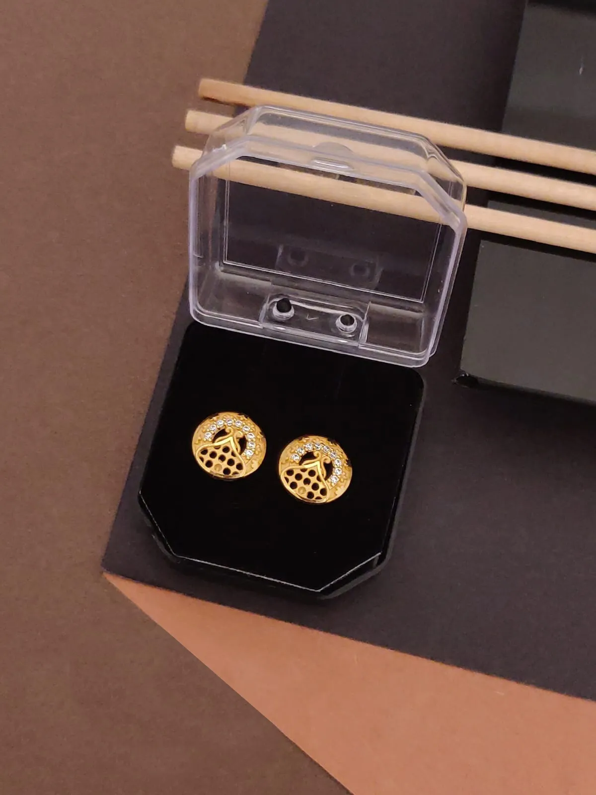 Traditional Round Gold-Toned Stud Earrings