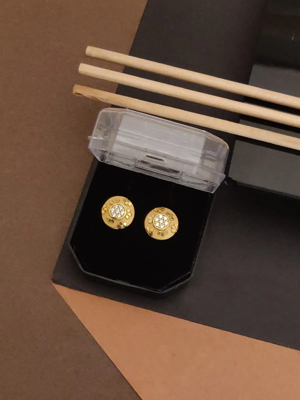 Sparkling Gold-Toned Round Stud Earrings
