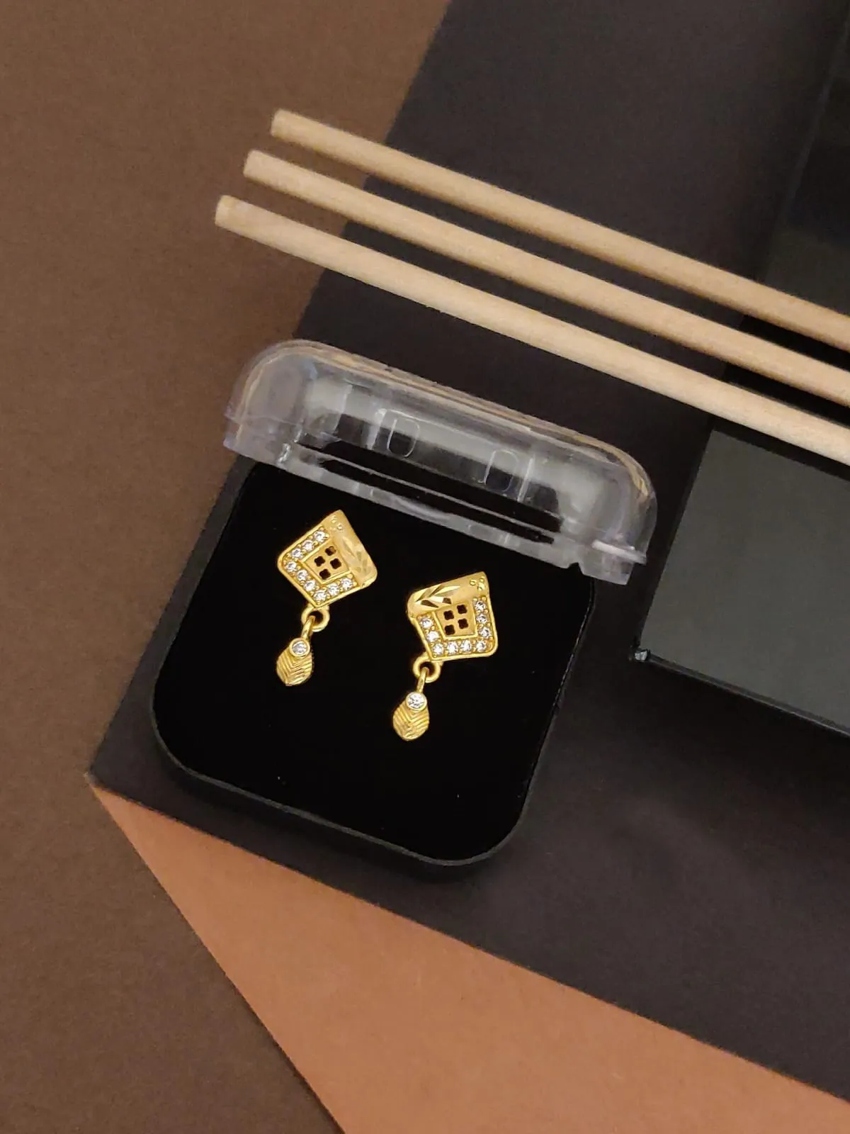 Geometric Dangler Gold-Toned Stud Earrings