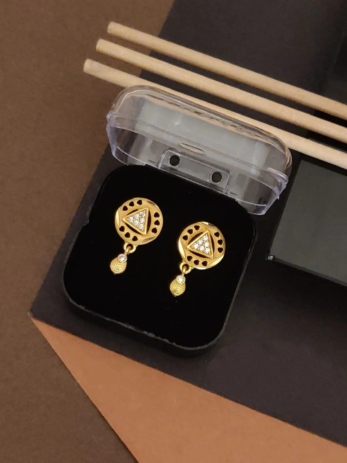Modern Geometric Dangler Gold-Toned Stud Earrings
