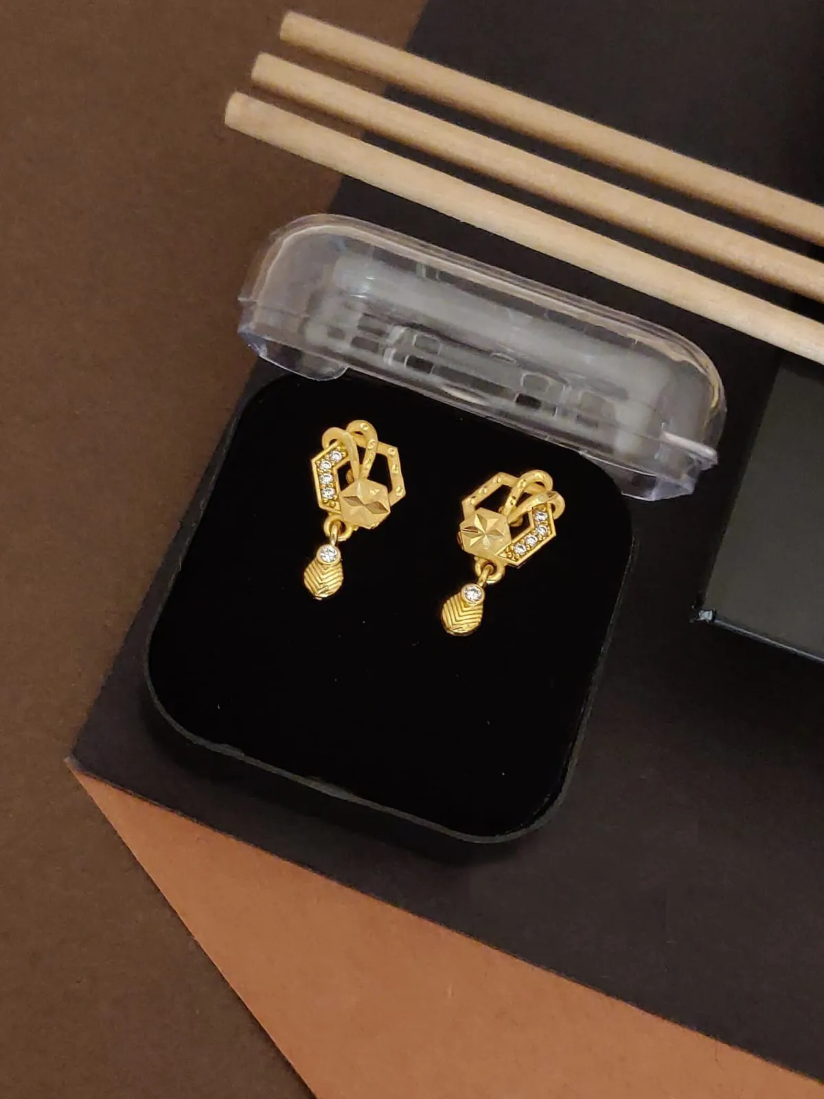 Contemporary Dangler Gold-Toned Stud Earrings