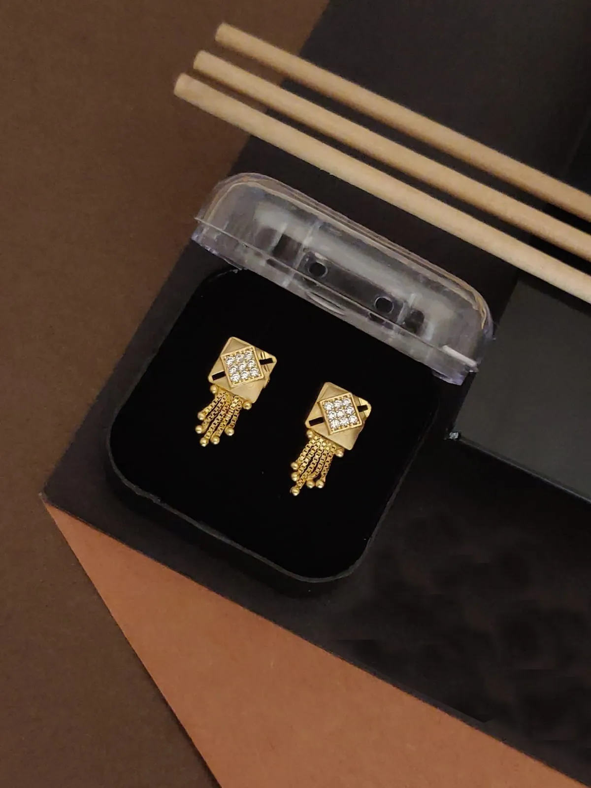 Elegant Dangler Gold-Toned Stud Earrings