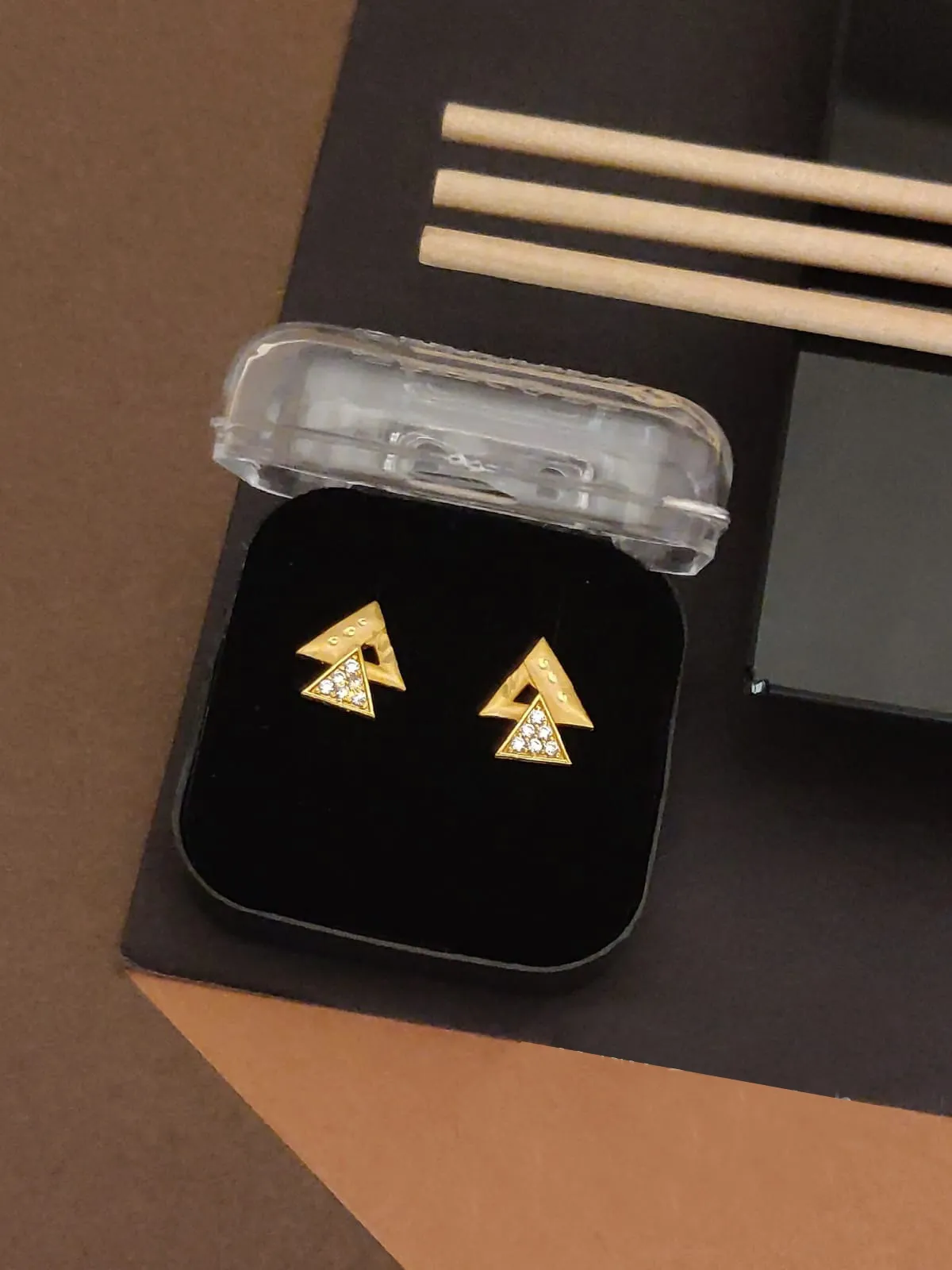 Bold Geometric Gold-Toned Stud Earrings