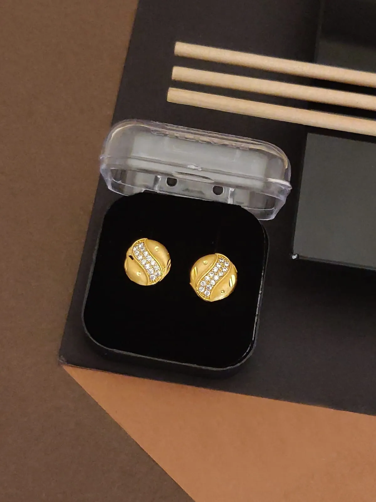 Sparkling Floral Gold-Toned Stud Earrings