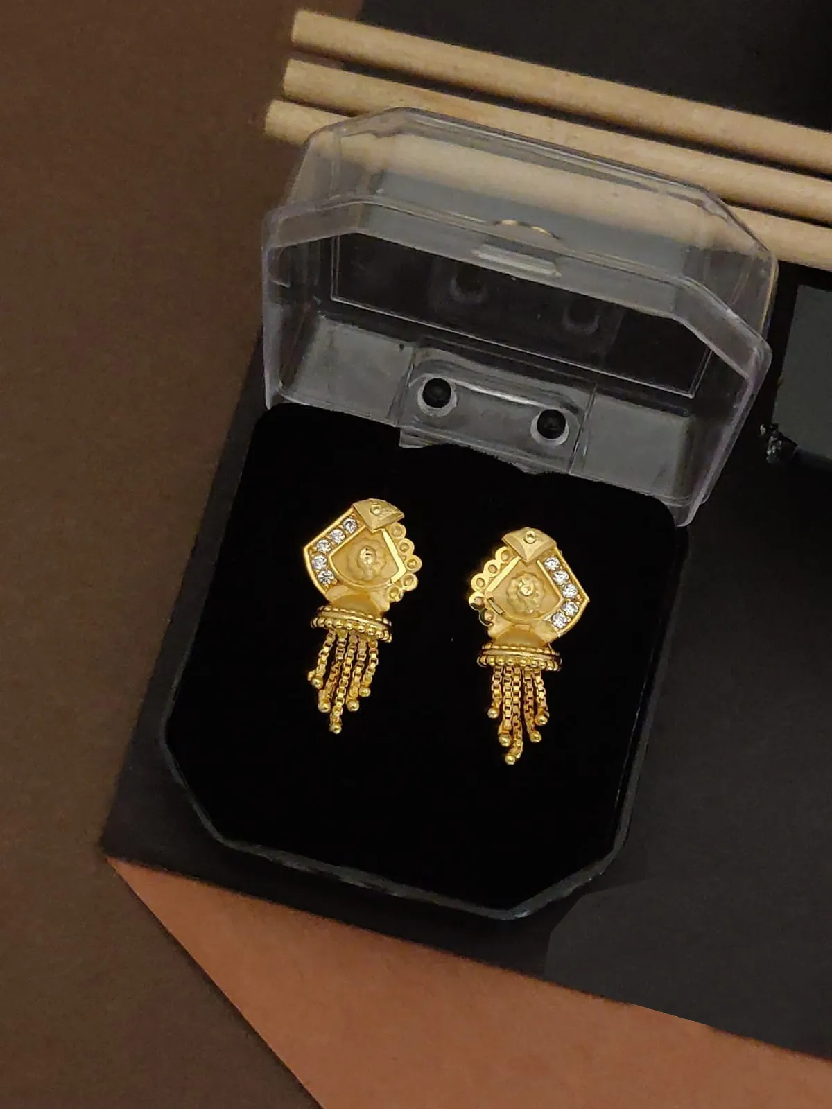 Glamorous Fringe Gold-Toned Dangler Studs Earrings