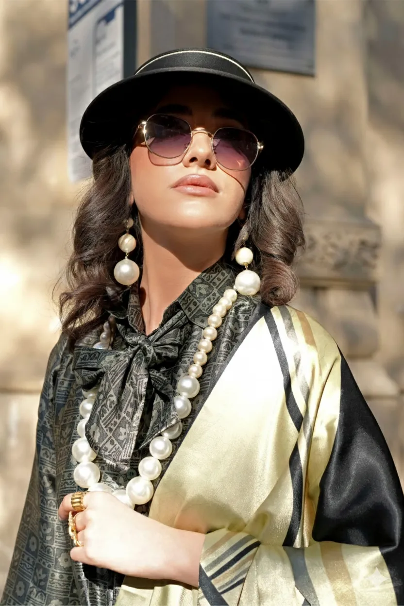 Yellow Spanish Satin Modern Design Saree - Image 2