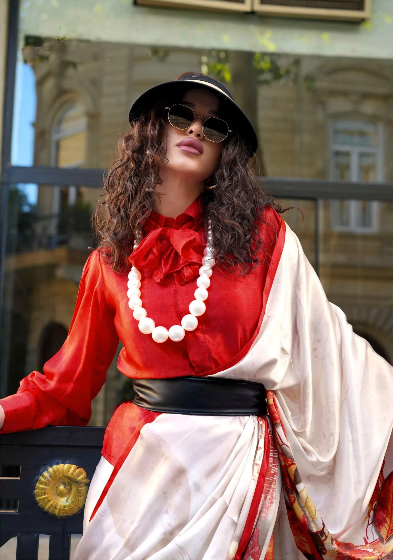 Off White Spanish Satin Modern Design Saree - Image 2