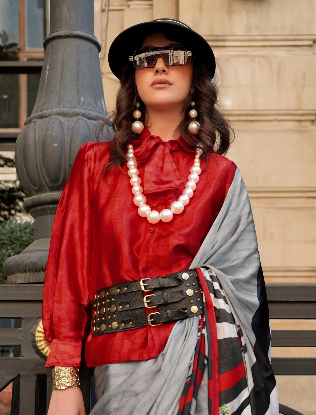 Grey Spanish Satin Modern Design Saree - Image 2