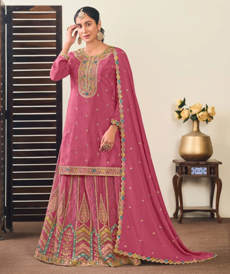 Pink Heavy Premium Chinon Embroidered Salwar Suit