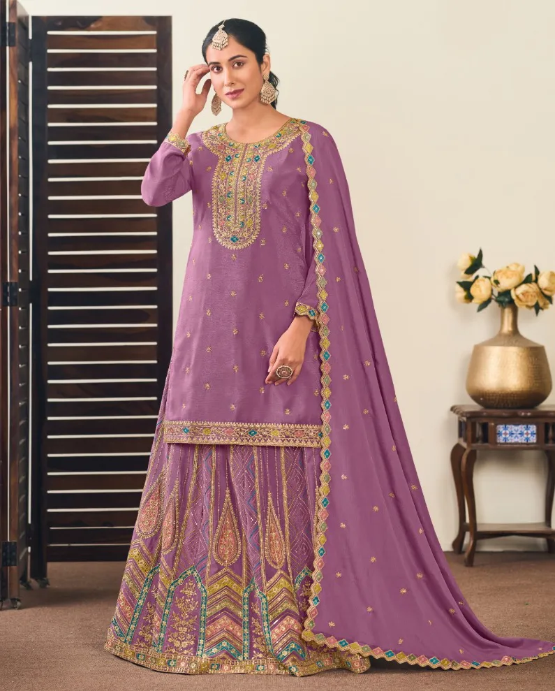 Purple Heavy Premium Chinon Embroidered Salwar Suit