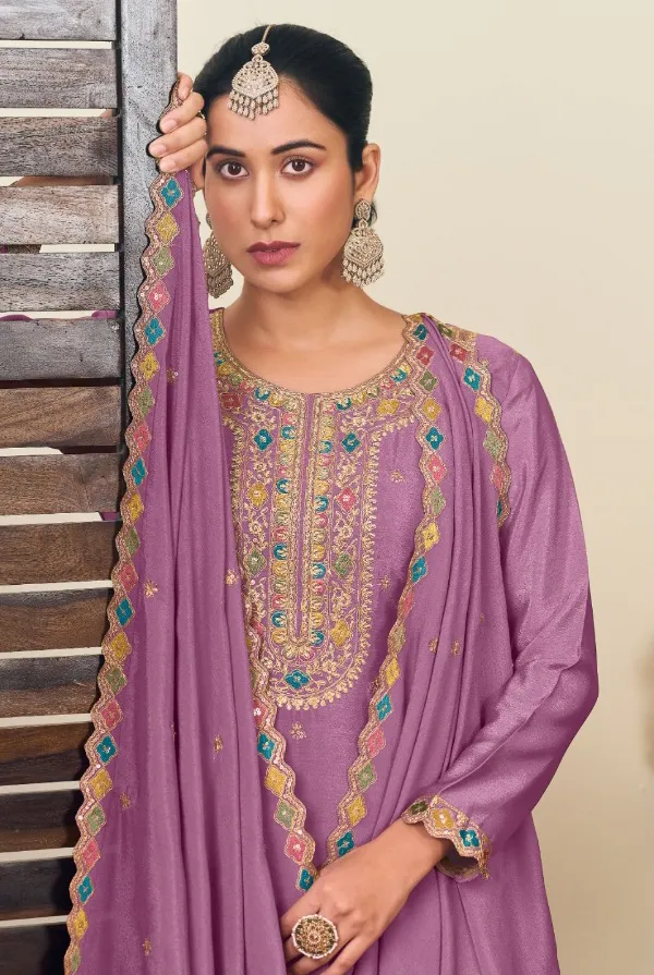 Purple Heavy Premium Chinon Embroidered Salwar Suit - Image 2