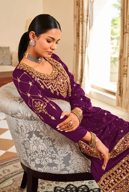 Wine Pure Vichitra Embroidered Salwar Suit - Image 2