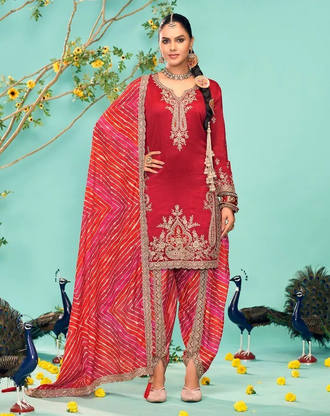 Red Heavy Premium Chinon Embroidered Readymade Suit