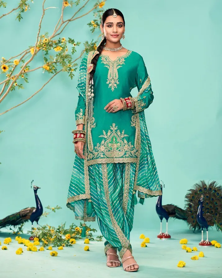 Mint Green Heavy Premium Chinon Embroidered Readymade Suit