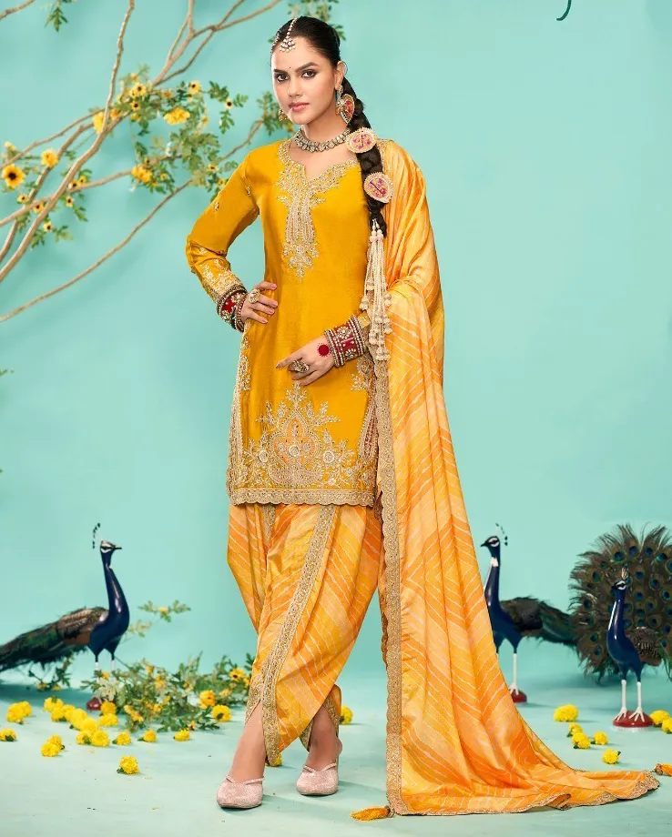 Mustard Heavy Premium Chinon Embroidered Readymade Suit