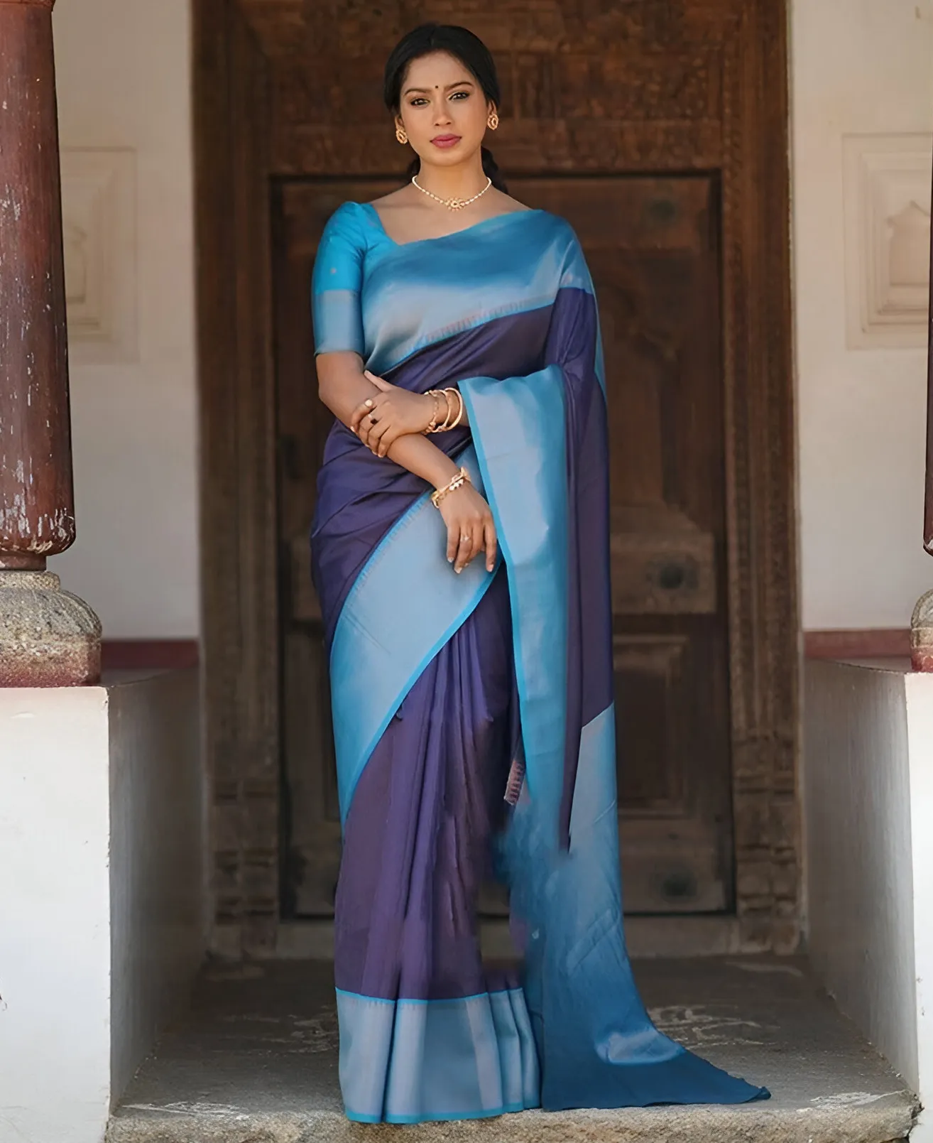 Blue Soft Lichi Silk Jacquard Work Rich Pallu Saree