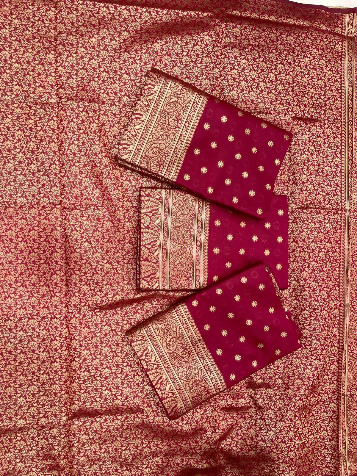 Maroon Lichi Silk Weaving Work Saree - Image 3